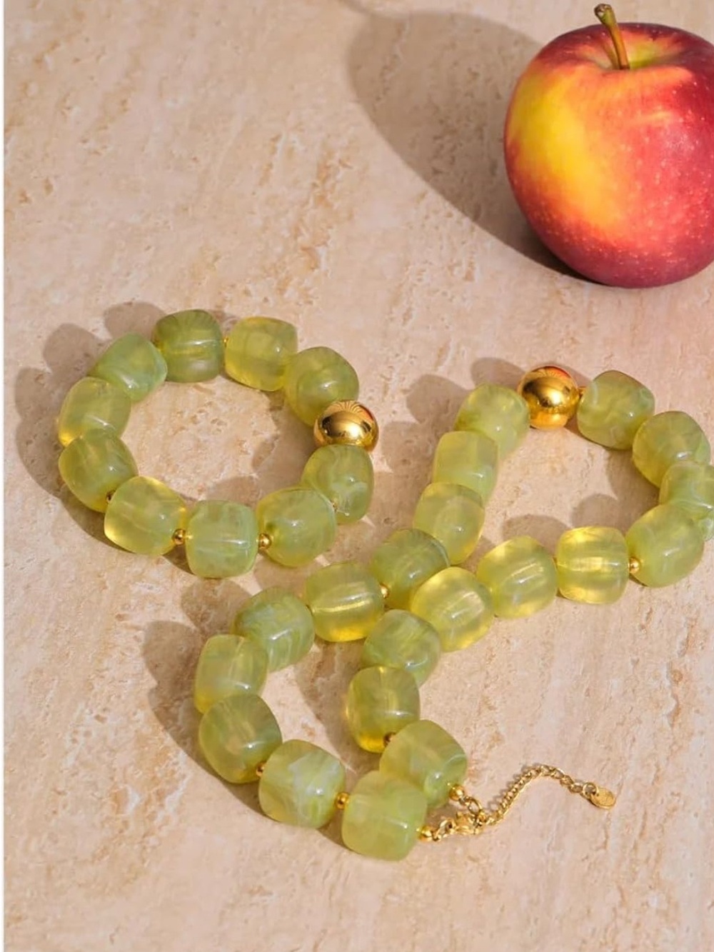 Green Beaded Statement Necklace with Gold Accent NEW - Picture 5 of 5
